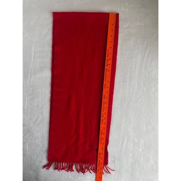 Vintage Lambswool Made In Italy Red Wool Winter Scarf with Fringe Preppy Unisex - Picture 3 of 8